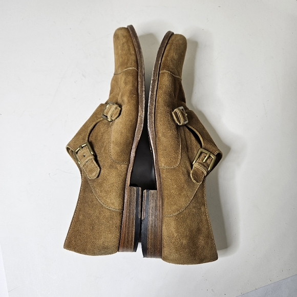 Billy Reid Double Buckle Monk Tan Suede Shoes Men's 12 - Picture 9 of 9